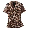 Fashion V-neck All-Match Kortärmad Office Lady Top Ropa de Mujer Brand Leopard Print Cross Woman's Blouse 10138 210508