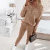 2021 Lente V-hals Knoopt Pocket Losse Lange Mouw Sweatshirts Dames Training Pak Trekkoord Fitness Broek Set Sportswear X0428