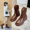 Semelle épaisse Martin bottes Vintage Style britannique doublure en peluche mi botte rehausser chaussures pour femmes 2022 nouveau automne et hiver