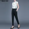 Streetwear verão listrado feminino feminino cintura alta escritório trabalho trabalho harem calças capris para mulheres calças mulher plus size 210519