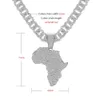 Collier pendentif carte de l'afrique en cristal pour femmes et hommes, accessoires Hip Hop, bijoux, ras du cou, chaîne à maillons cubains, cadeau 237B