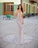 Arabisch Aso Ebi 2021 Meerjungfrau Sparkly Sexy Brautkleider Sheer Neck Spitze Lange Ärmel Pailletten Brautkleider ZJ477