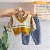Meninas bebê roupas de algodão primavera outono crianças camisa camisola colete xadrez calças 3 pcs / set infantil outfit criança moda criança 211224