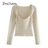 Snican Solid Sqaure Collar Sweater Bodycon Slim Sexy Pullover Fashion Women Long Sleeve Za Pull Femme Spring Ladies Tops 210806