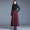 Vintage xadrez de lã saias mulheres inverno cintura alta aquecer uma linha plissada saia forma elegante maxi saia femme sia longa 211120