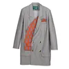 Printemps mode femmes blazer col cranté plaid épissé patchwork gris rayé mi-mollet bureau marée WR06802l 210421