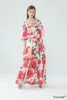 Summer Runway Fashion Maxi Long Holiday Dress Lady Floal Print Elastico in vita Lunghezza alla caviglia Abiti con cinturino alla caviglia Vestidos 210421