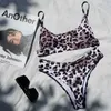 Leopardtryck Två bit Baddräkt Kvinnors höga midja bikini badkläder baddräkt simning för kvinnor brasilianska bikinis 210625