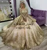 Şampanya Altın Boncuk 2022 Quinceanera Elbiseler Lace Up Aplike Uzun Kollu Balo Balo Parti Giyim Tatlı 16 Elbise Vestidos