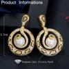 Snake Pattern 585 Yellow Gold Plated Luxury Cubic Zirconia Big Long Bridal Wedding Pearl Drop Earring for Women CZ633 210714