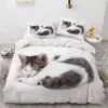 3D -sängkläder set vit täcke täcke täcke set compefer säng linnet kudde king drottning 140210 cm size hunds husdjurskatt design 210318711673