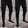 Fashion Black Jean Men Denim Skinny Biker Jeans Distrutti sfilacciati Slim Fit Pocket Cargo Pencil Pants Plus Size S-3XL247a