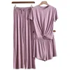 Pliktea 3 Piece Set Gray Home Suit for Women Atoff Clothes Women's Pajamas Female wear Fall Ladies Sleepwear 210830