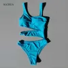 SGCHUA Solid Bandage Badpak Dames Knippen Monokini Wit Geel Blauw Badmode Sexy Hollow Badpak 210702