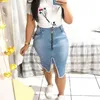 Sexy Jean Skirts Women Plus Size Summer Washed Slim Fringed Denim Midi Skirt Knee-Length Pencil Lugentolo
