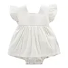 Baby meisjes kleding 0-24m geboren peuter prinses kant romper leuke verjaardag wit jumpsuit 210429