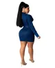 Spring Bodycon Denim Vendaje Mini vestido Mujeres rechaza el cuello de manga larga Vintage Fashes Vestidos de fiesta elegante Wear Wear 210525