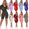 새로운 여름 여성 면화 트랙 슈트 짧은 슬리브 의상 티셔츠+반바지 바지 2 조각 세트 플러스 크기 S-Jogger Suit 캐주얼 스포츠웨어 블랙 레터 스웨트 슈트 4636