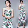 Designer Runway Summer Boho Holiday Dress Women Spaghetti Strap Tulips Flower Printed Female Elegant Party 210529