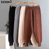chic autumn winter Harem Pants Women Loose Trousers Comfortable thick warm casual knitted granny pants 211118