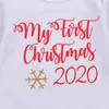 服は私の最初のChristams 2021 4PCS幼児の赤ちゃんガールズスーツの長袖ロンパースとチュチュスカートのレッガーウォーマーのヘッドバンドの衣装を暖めます