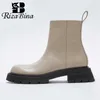 Rizabina Storlek 35-42 Kvinnor Ankelstövlar Real Läder Fashion Platform Vinter Varma Skor För Kvinna Fur Short Boots Lady Footwear 210911