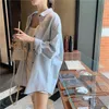 Vårhöst Korea Fashion Women Loose Casual Cotton Denim Långskjortor Coat Kvinna Ljus Blå Blus Toppkvalitet S296 210512
