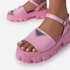 Sandales 2021 été confortable décontracté métal boucle bout rond mi-talon compensé femme