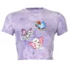 Drukuj Koszulka Dla Kobiet Moda Lato Sexy Purple Tie-Dye Cartoon Kot Koszulkowy Top Feminina LR1092 210531