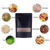 500Pcs/Lot Resealable Bags Smell Proof Zipper Lock Black Stand Up Pouch Bag with Matte Window Tear Notch for Candy Tea Cookies
