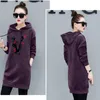 Kvinnors tröjor Sweatshirts Spring Autumn Dress Casual Solid Hooded Female Coat Medium Long Gold Velvet Printed Pullover Top Q54