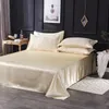 Juego de ropa de cama al por mayor Luxury Satin White White Flat Flat Queen Silky King Sheets For Women Men 1317 T2