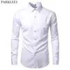 Chemises habillées en fibre de bambou blanche pour hommes Slim Fit Chemise décontractée sans rides Chemise sans fer facile d'entretien Chemise de travail de mariage élastique 210522