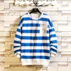 Męska bawełniana koszulka w paski Pełna rękaw Męskie Lato Tshirts Mężczyzna Oversized Tee Shirts 5xl Casual T Shirt Tee dla Man Streetwear H1218