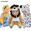 Anime baby baby rompertjes kleding 0-3y peuter jongen meisje geboren cartoon onesie pyjama rits flanel warme kostuum 211022