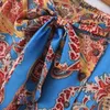 Vintage Paisley Printing Women Side Slit Midi Skirt Fritid Lady Butterfly Bälte Kjolar Mode Kvinna Lösa Kläder P1299 210430