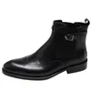 British Style Boots de tornozelo masculino de couro genuíno tira artesanal tira dupla fivela alta sapatos de vestido de moda botas de homens pretos