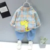 Herfst Lente Baby Jongen Mode Cartoon Kleding Set Kid Past Set Plaid Shirt Broek 2 stks / set Kinderkleding Set 1 2 3 4 5 jaar x0902