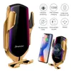 R1 SMART Automatic Clamping Car Wireless Charger 10W شواحن لـ iPhone 13 12 11 PRO MAX XS 8 Plus Galaxy S20 S10 S9 S8 NOTE