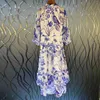 abito vintage patchwork con volant per donna colletto alla coreana mezza manica stampa a vita alta abiti colorati moda femminile 210531