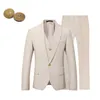 Beige Ivory Men Suit Casual Linen Beach Suit Wedding Groom Stylish Prom Dress Men Party Wear X0909
