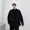 IEFB / Мужская одежда с двубортными короткими стилями Куртки для короткого стиля персонализированные свободные падения плеча длинный рукав большой размер пальто осень Y4047 210524