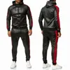 ZOGAA ensemble de sweats à capuche en cuir PU pour hommes 2 pièces survêtement décontracté veste à capuche et pantalon Jogging costume survêtements G1217