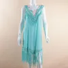 Sexy Crochet Beach Floral Dress V-Neck Open Back Vest Design Women Beachwear Bikini Cover Up Tassel Plus Size Sarongs