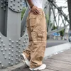 Trendig Loose Baggy Cargo Byxor Män Casual Hiphop Harem Bomull Straight Byxor Wide Leg Plus Size Streetwear Kläder 210715