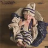 Baby Photo Costume Одежда Новорожденные Девушки Мальчики Фотографии при врюке вязания вязания вязаный нагрудник брюки + шапка 2 шт. Устанавливает полосатые наряды 1179 y2