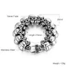 Large Heavy Mens Stainless Steel Skull Link Bracelet Biker Gothic Silver Color High Polished 8.5 Inches