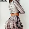 2 Parça Setleri Bayan Kıyafetleri Yılan Baskı Uzun Kollu Topshort Pantolon Kadınlar Için Nedensel Moda İpli Dantelli İki Set 210520