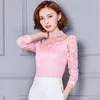 Blusas Mujer de Moda 2021 Womens Blouses White Shirt Lace Hollow Out Stand lange mouw shirts pullover plus size tops 2305 50 210317