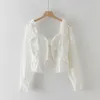 Women Eyelet Geborduurde Lace Up Front Blouse met Long Puff Sleeve Vintage Sweetheart Hals Tops C8F2 210603